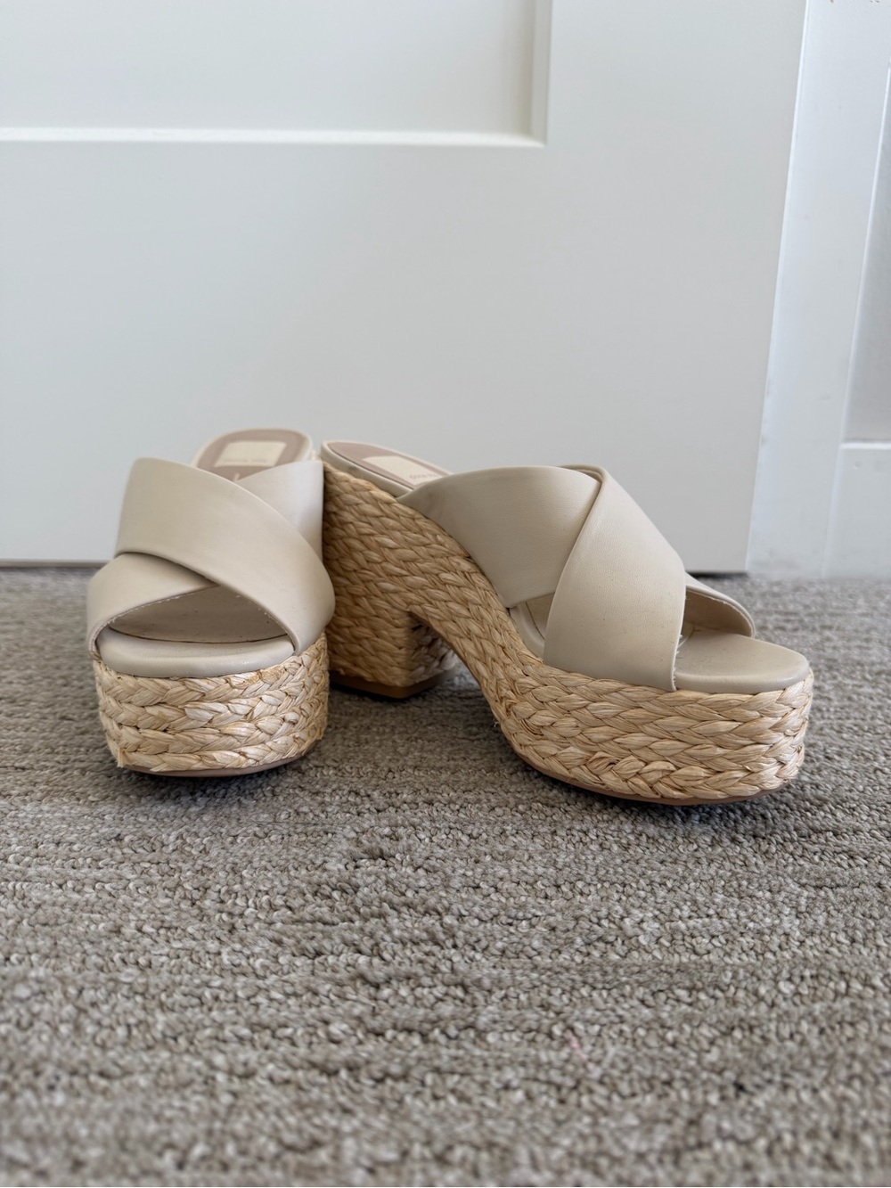 Dolce Vita Beige Cross-Band Espadrille Platform Heels